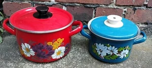 2x Töpfe Topf Emaille Emailletopf Pflanzgefäß Garten Deko Blumen - Bild 1 von 12