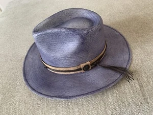 Violet Shantung Panama Straw Fedora Dress Hat Brittoli Capello MonteCarlo OASIS - Picture 1 of 11