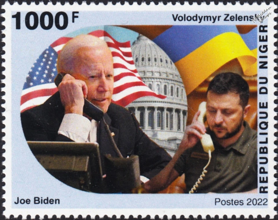 Estampilla 46º Presidente de Estados Unidos Joe Biden y Ucrania VOLODYMYR ZELENSKY (2022 Níger) Foto 1 de 1