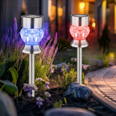 Gartendeko Solarleuchte Stecklampe LED Außenleuchte RGB Farbwechsel Kristalle 2x - Bild 1 von 4
