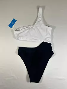 NWT Cupshe One Piece Black and White Woman’s Bathing Suit One Shoulder Size XS - Picture 1 of 6