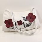 Hotter Real Leather Women's Shoulder Hand Bag White  Florals  35/20/6 Cm New