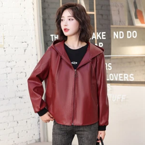 New Autumn Women's PU Leather Jacket Ladies Leather Hooded Collar Coat XS-2XL - Picture 1 of 12