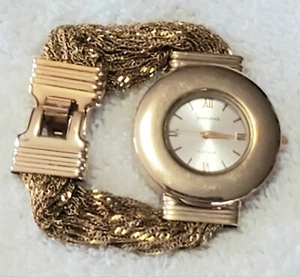 VTG "Geneva Platinum" signed Golden Links Layered Band Quartz Wrist Watch - Picture 1 of 12