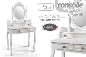TAVOLO CONSOLLE TRUCCO SPECCHIO SPECCHIERA LEGNO BIANCO PERLA 75*40*H70 - Foto 1 di 1