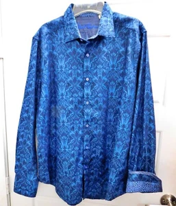 Robert Graham Blue Floral Cotton Blend Down Shirt L - Picture 1 of 6
