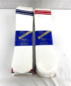 NEW Vtg TIMMY’S 12 Pair Boy Socks Sz 4-6.5 White w/Red-Blue Stripes Dress Length - Picture 1 of 15