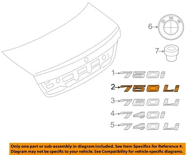 Placa de identificación exterior tapa maletero BMW OEM 09-15 750Li xDrive 750Li 51147187130 Foto 1 de 2