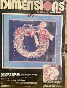 New Dimensions No-Count Cross Stitch Kit - WREATH 'N RIBBONS by Dawna Barton NIP - Picture 1 of 2