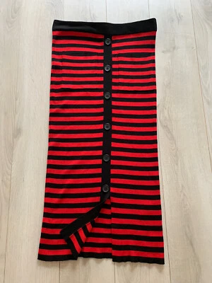 NUEVO SIN ETIQUETAS Zara Rojo Negro Rayas Botón Body Con Suéter Falda Midi Talla L Foto 1 de 4