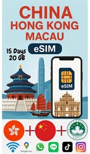 Best CHINA HongKong Macao esim Data Travel e sim 5G / 4G 📶 15 Days 20 GB - Picture 1 of 14