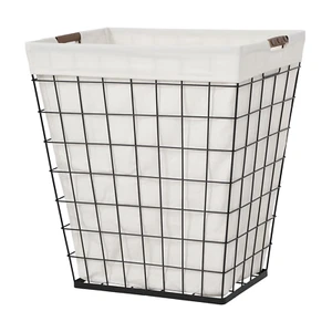 75L Laundry Basket – Steel Wire, Removable Liner, Black & Natural - Picture 1 of 12