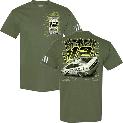 Ryan Blaney Menards Military Salute T-Shirt Green Cover