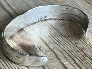 Artisan Textured Minimalist Design Hand Made Silver 925 Hallmarked Cuff Bracelet - Picture 1 of 13
