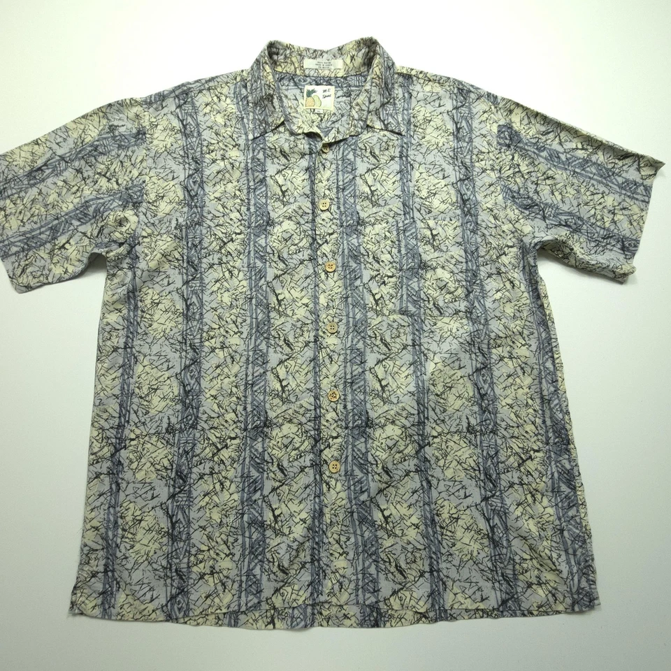 Винтажная мужская спортивная рубашка M E XL серая синяя бежевая вискоза тонкая гавайская повседневная Aloha Camp - Изображение 1 из 4