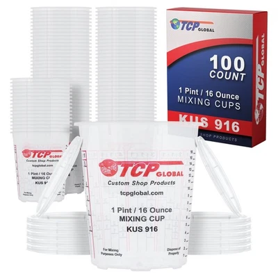 16-Ounce (1 Pint) Paint & Epoxy Mixing Cup Calibrated Ratios - 100 Cups/12 Lids - Image 1 of 4