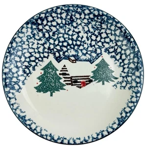 Tienshan Folk Craft Dinner Plate Cabin In The Snow Christmas Spongeware 10.25" - Picture 1 of 9