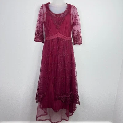 Vestido Belle Poque Mujer L Borgoña Encaje Capricho Hada Bridgerton Romántico Foto 1 de 4