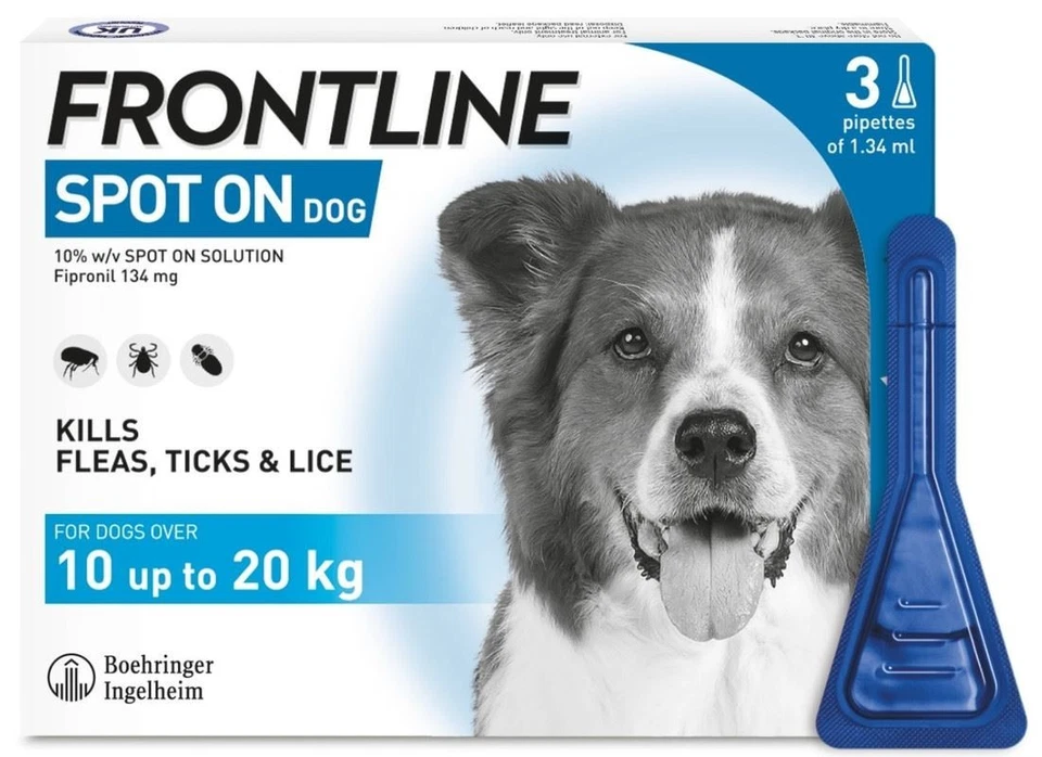 FRONTLINE SPOT ON 3 X PIPETTES DOG Flea Lice Tick Treatment Solution Kills Fleas