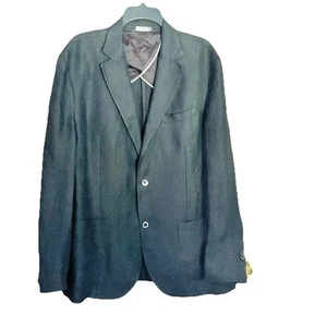 Massimo Dutti 100% Linen Deep Teal Unconstructed Blazer Jacket 46US Preppy - Picture 1 of 23