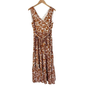 NWT Cynthia Rowley Brown Floral Tiered Sleeveless Maxi Dress 8 M Tie Waist Belt - Picture 1 of 11