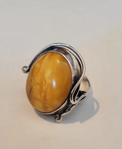 Vintage Large Exquisite Occluded Amber Cabochon Ring - Bild 1 von 12