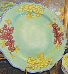 PORTMEIRION STUDIO DUET GRAPPA: 4 DINNER PLATES, GREEN & BLUE WITH GRAPES; 12" - Picture 1 of 8