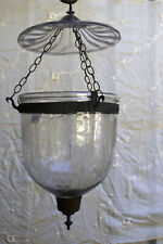 Antique Colonial Bell Jar Glass Lantern Belgian Lamps Pendent Light Etching "F65