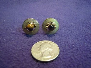 Vintage Gold Plated Round Meshed Texture Frame Center Tiger Eye Cufflinks CE11 - Picture 1 of 4