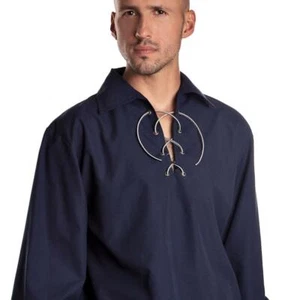 JACOBITE GHILLIE KILT SHIRT NAVY size SMALL SCOTTISH WEAR GENTS COTTON BLEND NEW - Picture 1 of 3