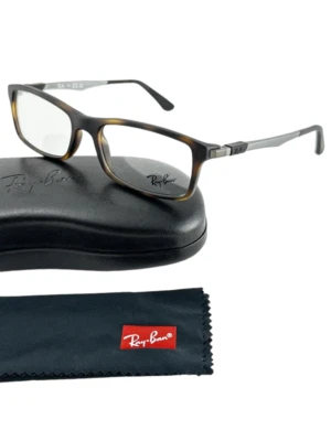 Ray Ban NEW Matte Havana Rectangle Frames Metal Gray 54-17-145 Eyeglasses RX7017 - Image 1 of 4