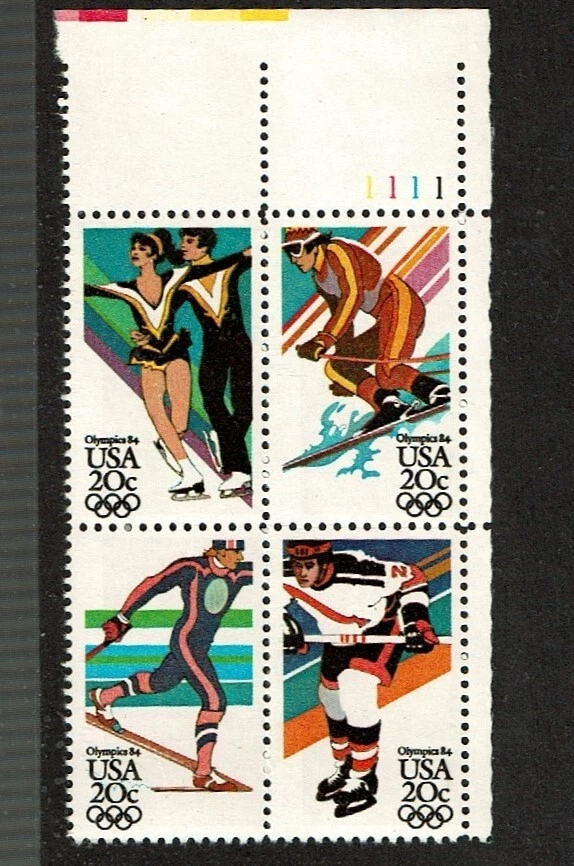 1984 U.S Commem 20c WINTER OLYMPICS Se-Tenant Plt#Blk of 4 Sc#2067-70  M/NH/OG - Image 1 of 1