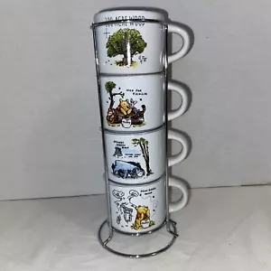 Winnie The Pooh Espresso Cups Metal Rack 100 Acre Woods Piglet Tigger Set Of 4 - Picture 1 of 17
