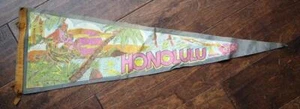 1950-60s Era Island of Honolulu Hawaii Hula Girl soft felt pennant Aloha Tower-- - Picture 1 of 1