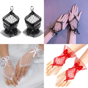 US 1~2Pairs Women Lace Fingerless Costume Gloves Bridal Wedding Party Wrist-long - Picture 1 of 19