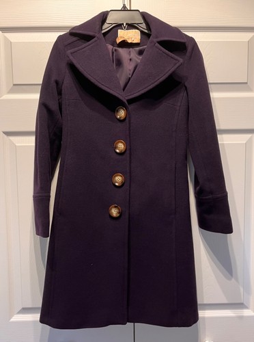 Cappotto Michael Kors viola pavone lana grandi bottoni taglia XS