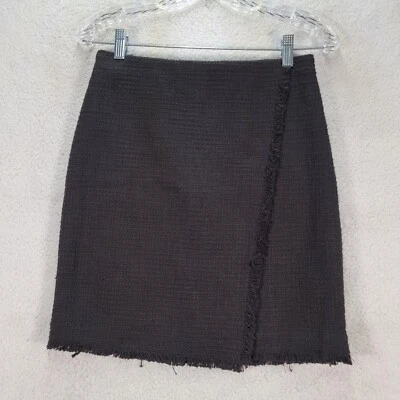 NEW Black Twill Knit Fringe Classic Mock Wrap Ann Taylor Womens Skirt Size 0 Foto 1 de 4