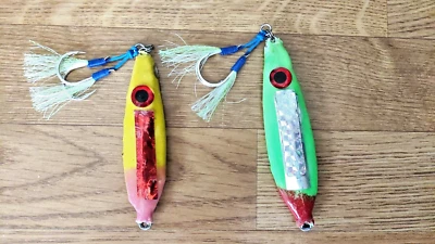 2 X BOAT SEA WRECK FISHING SLOW PITCH JIGS COD,POLLOCK  + GLOW ASSISTED HOOK - Image 1 of 3