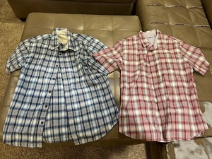Vintage Anchor Blue Button Up Shirt Skate Short Sleeve Red Plaid Mens Size L - Picture 1 of 8