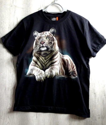 Camiseta Tigre Blanco Vintage Años 90 Puntada Única Talla Mediana Estampado Trasero Rock Eagle Foto 1 de 4