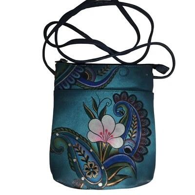 Bolsa tiracolo Anuschka NUNCA USADA de couro pintada à mão fina pequena viagem NOVA - Imagem 1 de 4