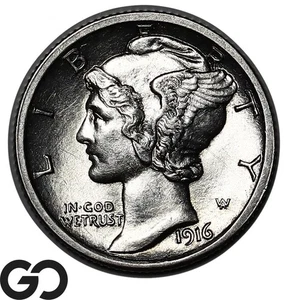 1916 Mercury Dime, Full Split Bands, Gem BU++ FSB - Picture 1 of 3