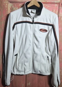 Harley-Davidson Fleece Jacket Coat Womens Embroidered Zip White Sz L Motorcycle - Picture 1 of 23
