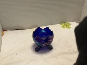 Vintage Imperial Blue Carnival Glass Footed cracked Egg Candy Dish 1951-1972 - Picture 1 of 8