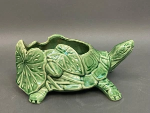 Vintage McCoy TURTLE Planter Green Majolica Glaze Lily pads - Picture 1 of 7