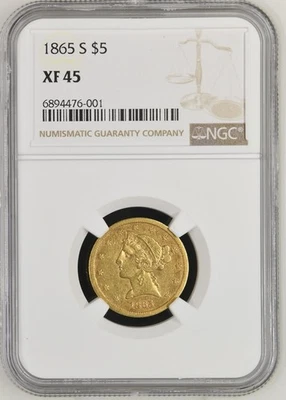 1865-S $5 Liberty Head Gold Coin NGC XF 45 – Rare Collectible - Image 1 of 2