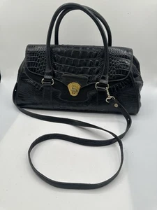 Brahmin Tuscan Black Croc Embossed Leather Satchel Convertible Crossbody Handbag - Picture 1 of 9