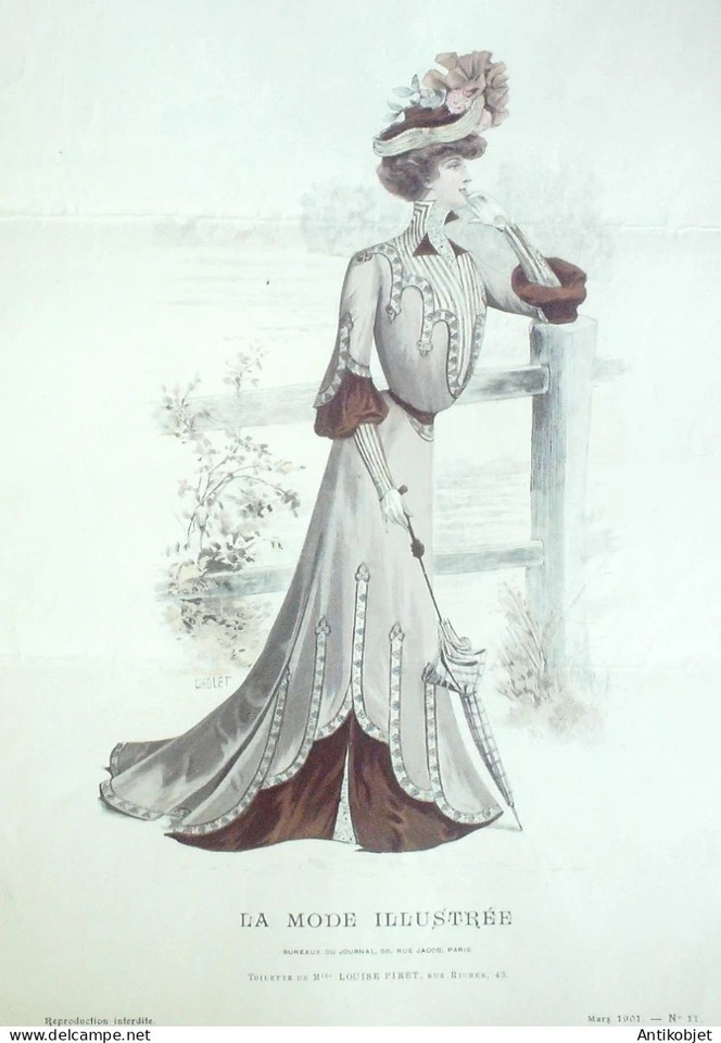 Gravure Mode illustree 1901 # 11 (Old Fashion plate) RARE - Photo 1/1