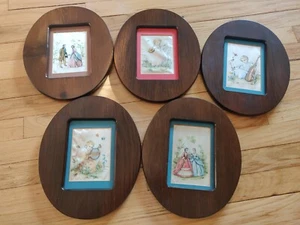 Vintage Seide Stoff Kunstdruck, Made in USA Wandkunst hängend 12 ZOLL - 5er SET - Bild 1 von 15