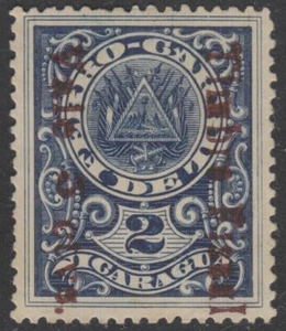 Nicaragua 2 cent. Railroad Coupon Tax Stamp with Timbre Fiscal and Surcharge MLH - Picture 1 of 1